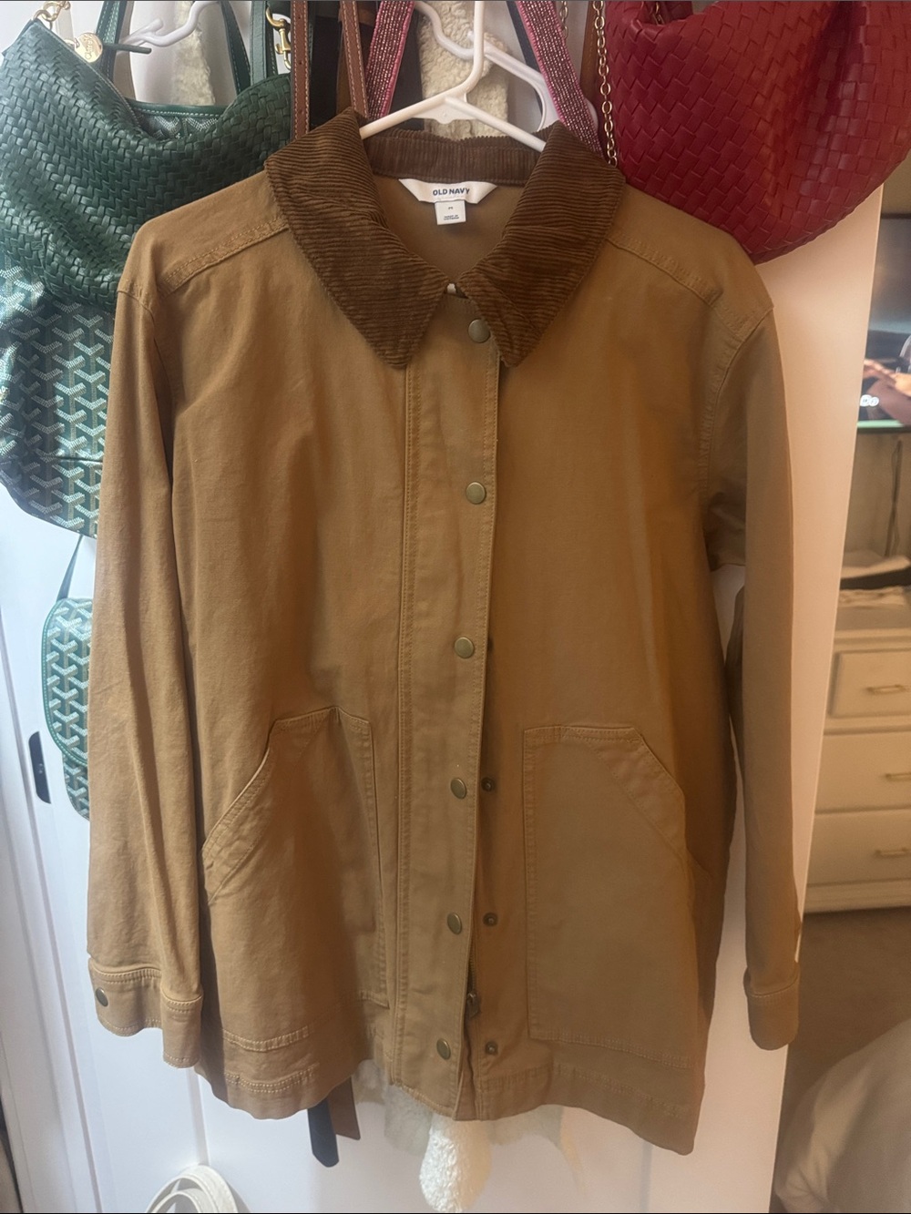 Old Navy tan Utility Jacket with Corduroy Collar Never Worn